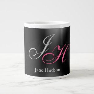 Grande Tasse Monogramme gris noir Nom Lettres initiales Script