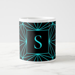 Grande Tasse Monogramme Initial   Motif Géométrique Turquoise
