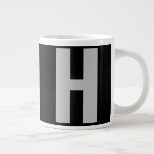 Grande Tasse Monogramme Initial Surdimensionné en Noir et Gris