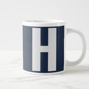 Grande Tasse Monogramme Initiale Géante en Bleu Foncé et Gris
