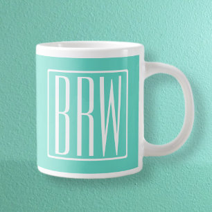 Grande Tasse Monogramme Initiales 3 Moderne Gras   Blanc Sur Aq