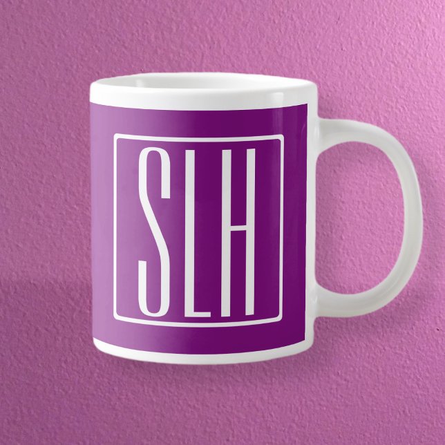 Grande Tasse Monogramme Initiales 3 Moderne Gras | Blanc & Viol (Créateur téléchargé)