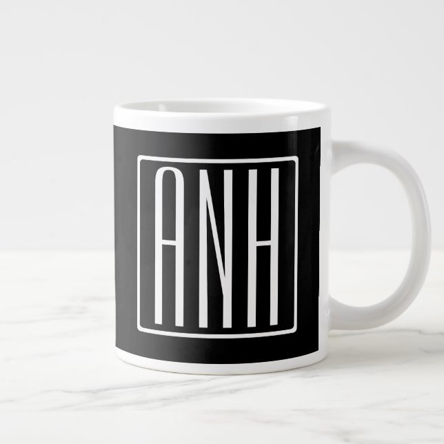 Grande Tasse Monogramme Initiales 3 Modernes Gras | Blanc Sur N (Droite)