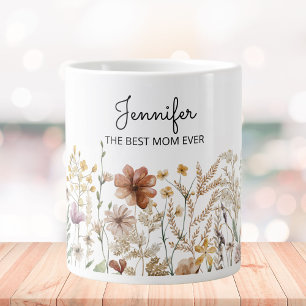 Grande Tasse Monogramme Meilleure maman Aquarelle Fleur sauvage