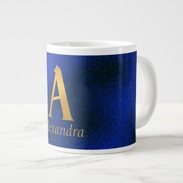 Grande Tasse Monogramme métallique bleu et or A (Devant droit)