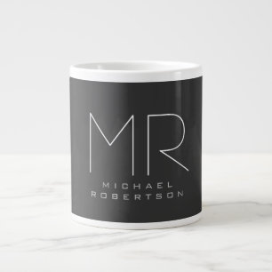 Grande Tasse Monogramme moderne gris blanc minimaliste