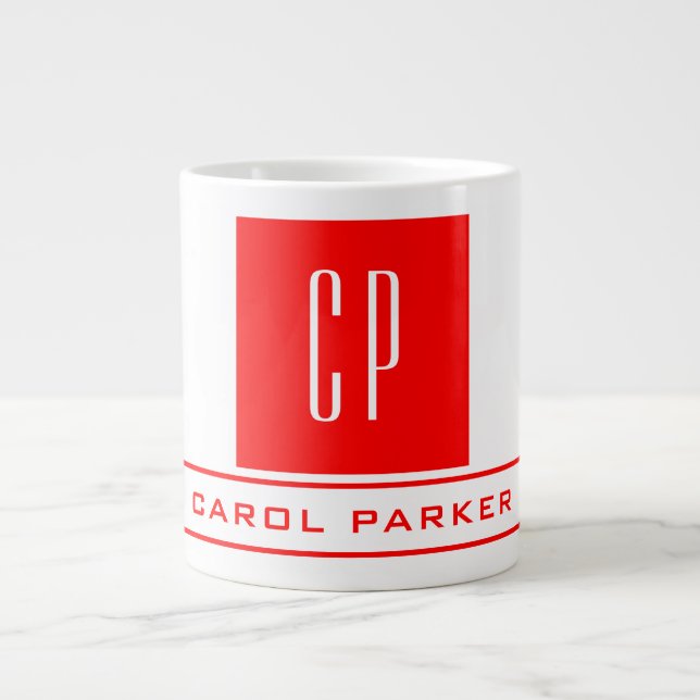 Grande Tasse Monogramme moderne Professionnel Nom simple Rouge  (Devant)