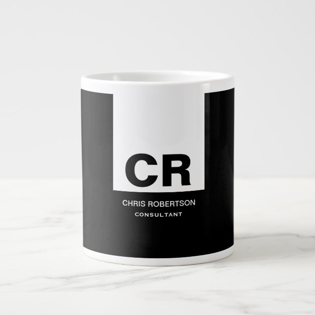Grande Tasse Monogramme noir blanc Créer cadeau personnalisé (Devant)