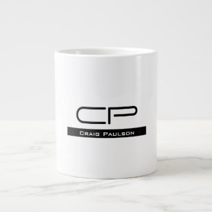 Grande Tasse Monogramme noir blanc Nom Plaque moderne Simple