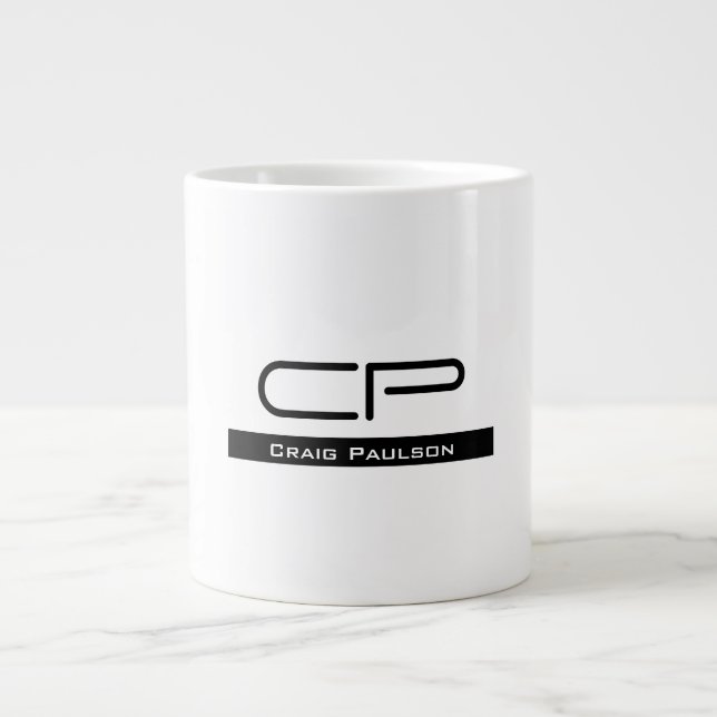 Grande Tasse Monogramme noir blanc Nom Plaque moderne Simple (Devant)