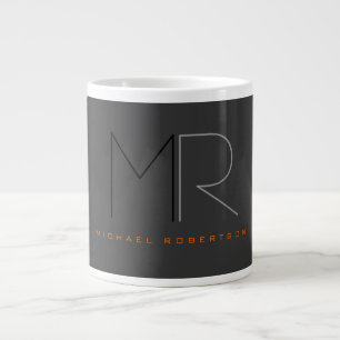 Grande Tasse Monogramme noir gris tendance Plain