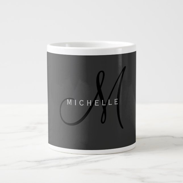 Grande Tasse Monogramme noir professionnel Gris Votre nom (Devant)