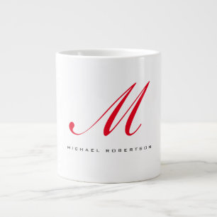 Grande Tasse Monogramme Nom initial Blanc Rouge Unique Minimali
