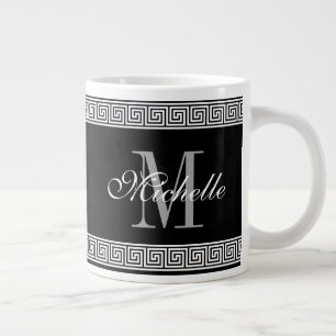 Grande Tasse Monogramme personnalisé de bordure de clé grecque