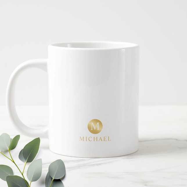 Grande Tasse Monogramme personnalisé de luxe blanc et or (Créateur téléchargé)
