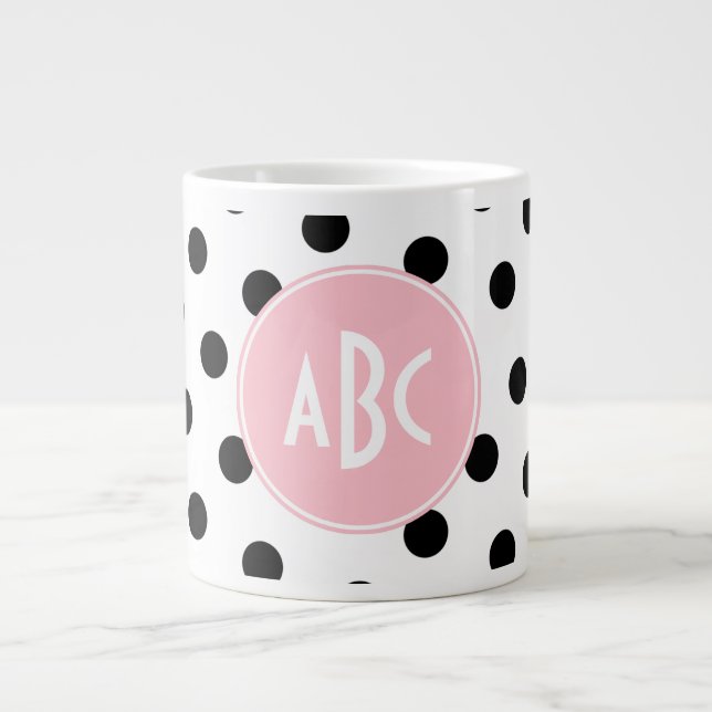 Grande Tasse Monogramme points noirs et blancs Rose (Devant)
