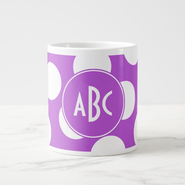 Grande Tasse Monogramme Pois moyens orchidées et blancs (Devant)