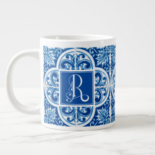 Grande Tasse Monogramme R, Carrelage bleu classique