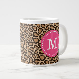 Grande Tasse Monogramme rose et Empreinte de léopard personnali