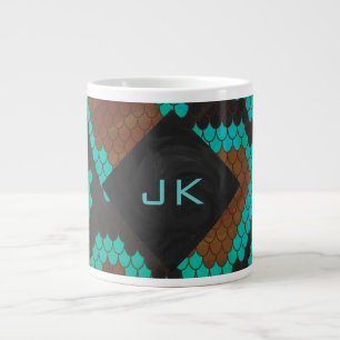 Grande Tasse Monogramme serpent impression Brown et Turquoise
