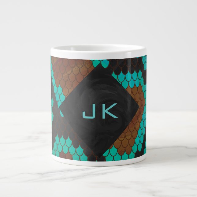 Grande Tasse Monogramme serpent impression Brown et Turquoise (Devant)