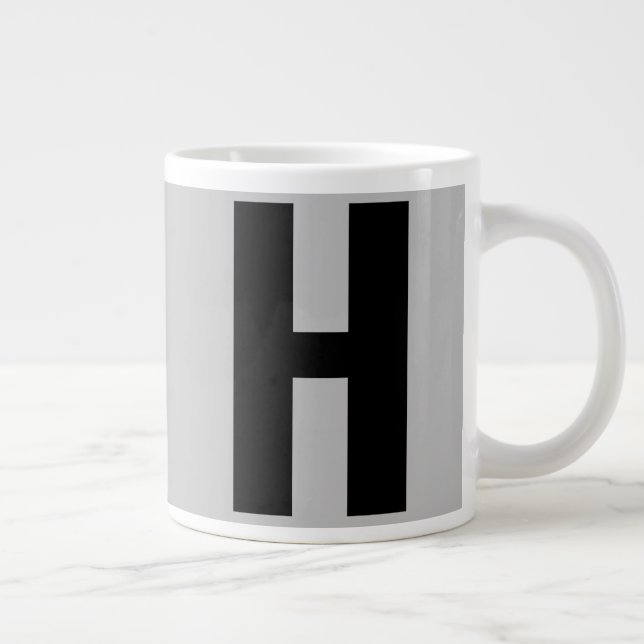 Grande Tasse Monogramme surdimensionné initial en gris et en no (Droite)