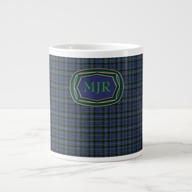 Grande Tasse Monogramme Tartan Plaid de style écossais Greens B (Devant)