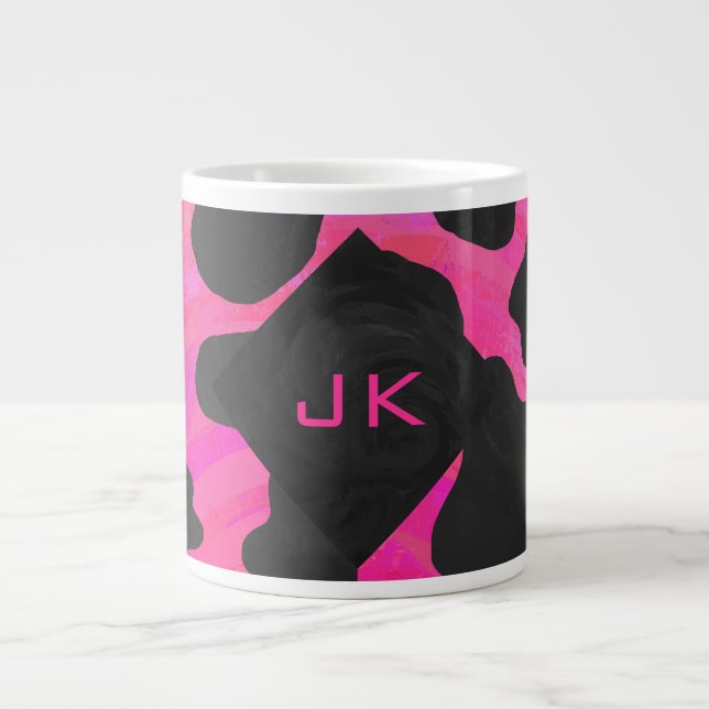 Grande Tasse Monogramme Vache Rose Chaud et Imprimé Noir (Devant)