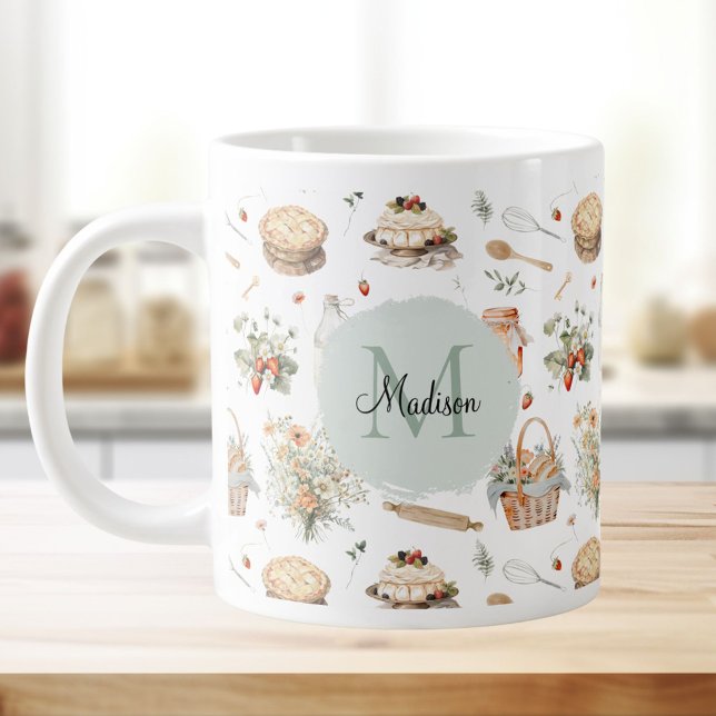 Grande Tasse Monogramme Whimsical Floral Strawberry Country (In situ)