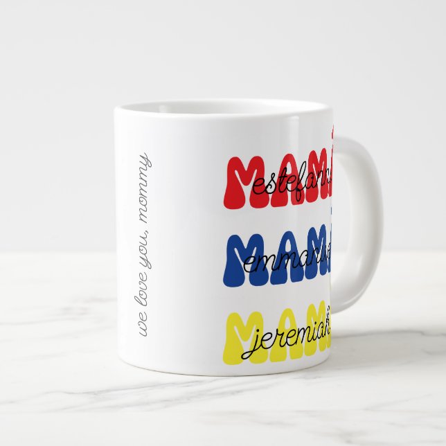 Grande Tasse Mother's Day Gift Mamá Retro Kids Names (Devant droit)