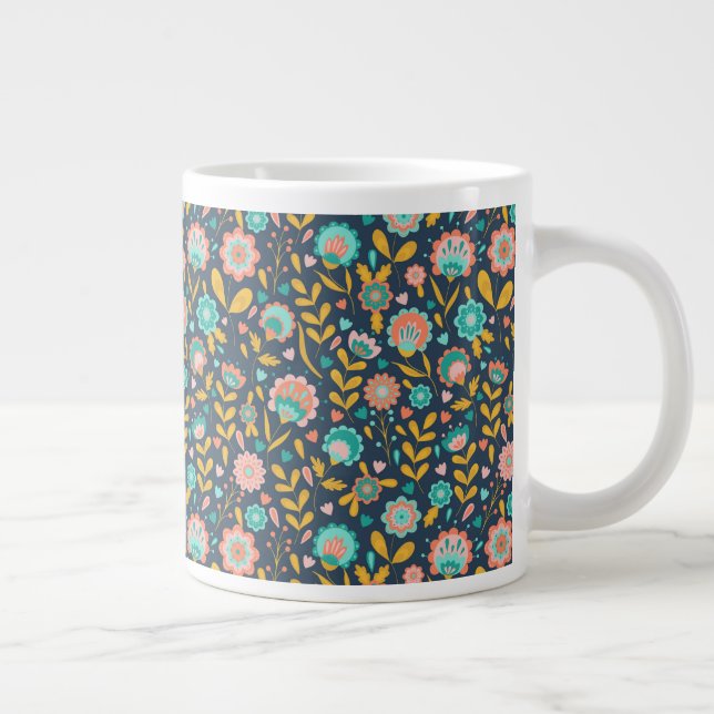 Grande Tasse Motif à fleurs d'art populaire (Droite)