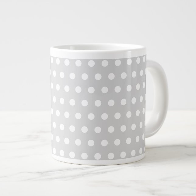 Grande Tasse Motif à points Polka gris clair et blanc. (Devant droit)