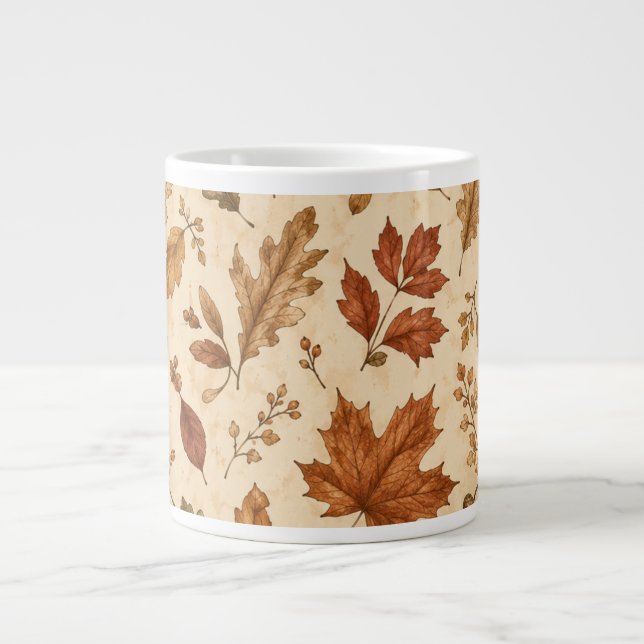 Grande Tasse Motif aquarelle de feuilles d'automne  (Devant)