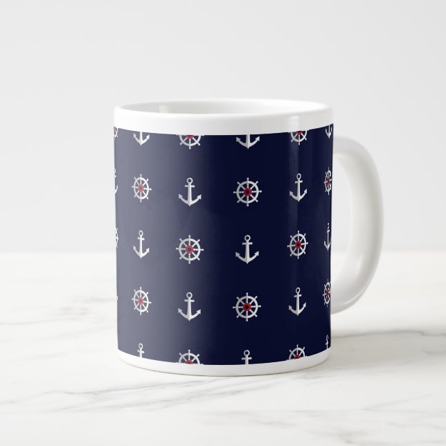 Grande Tasse Motif blanc et bleu rouge d'Ancre (Devant droit)