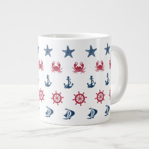 Grande Tasse Motif blanc et bleu rouge de symbole de mer