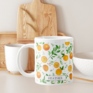 Grande Tasse Motif botanique floral d'été aux agrumes orange
