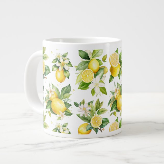 Grande Tasse Motif citron, Fleurs de citron, Feuilles, Citrus (Devant gauche)