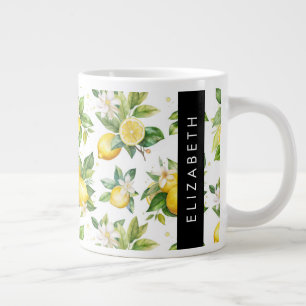 Grande Tasse Motif citron, Fleurs de citron, Feuilles, Votre No