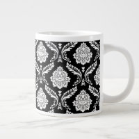 Motif Damassé Rococo Blanc sur Fond Noir
