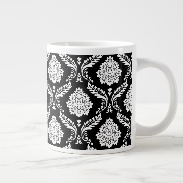 Grande Tasse Motif Damassé Rococo Blanc sur Fond Noir (Droite)