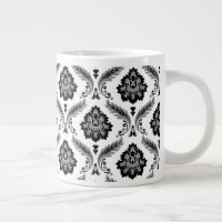 Motif Damassé Rococo Gris Noir Blanc