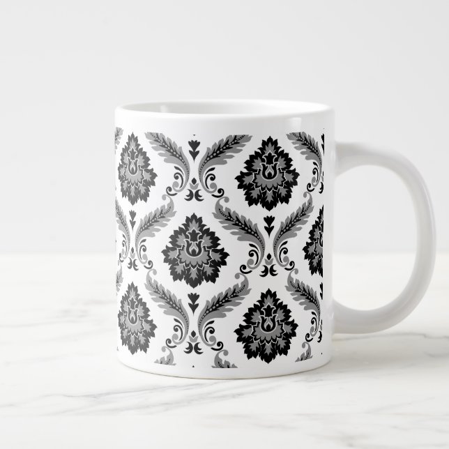 Grande Tasse Motif Damassé Rococo Gris Noir Blanc (Droite)