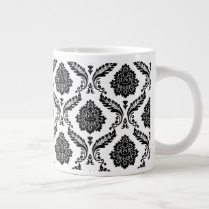 Grande Tasse Motif Damassé Rococo Noir sur Blanc