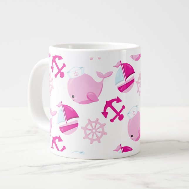 Grande Tasse Motif De Baleines, Beaux Baleines, Baleines Roses (Devant gauche)