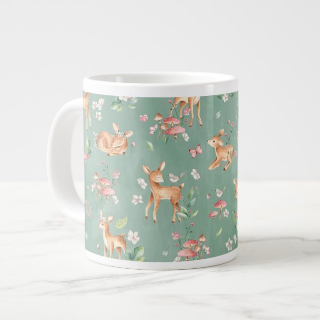 Grande Tasse Motif de cerfs à l'aquarelle (Devant gauche)