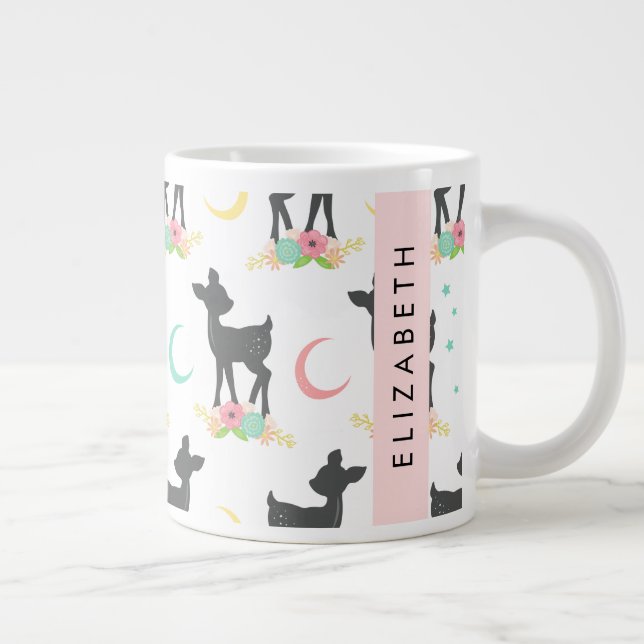 Grande Tasse Motif de cerfs, Cerf de bébé, Boho, Fleurs, Votre  (Droite)