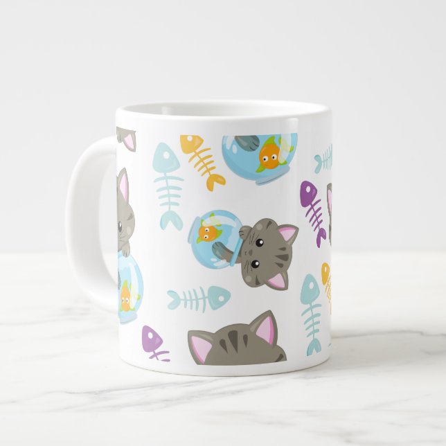 Grande Tasse Motif De Chats, Chats Mignons, Chatons, Poisson (Devant gauche)
