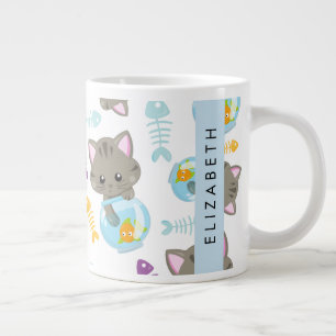 Grande Tasse Motif De Chats, Chats Mignons, Chatons, Votre Nom