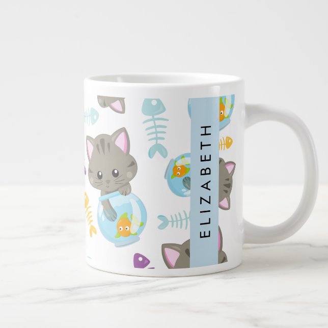Grande Tasse Motif De Chats, Chats Mignons, Chatons, Votre Nom (Droite)