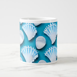 Grande Tasse Motif de coquillages bleu et blanc